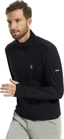 قمصان التمرين للرجال بعامل حماية من أشعة الشمس 50+ للحماية من الشمس، قمصان بأكمام طويلة وسحاب للصيد والجري in Kuwait