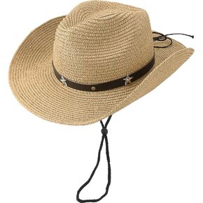 Straw Cowboy Hat Panama Woven Sun Hats Men & Women Wide Brim Cowgirl Western-Hat with Belt Summer Beach in Kuwait