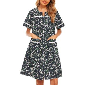 Ekouaer Sleepwear Womens Snap Front Nightgown Housecoat Cotton Duster Short Sleeve House Dress