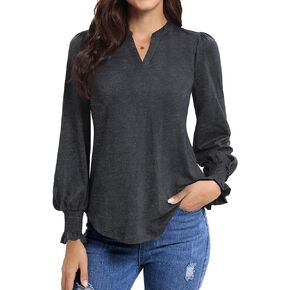 بلوزة نسائية Gentlewarm لخريف 2023 بأكمام طويلة منتفخة أنيقة غير رسمية بفتحة رقبة على شكل V وأصفاد مدخنة بلوزة لطيفة وقميص تونيك