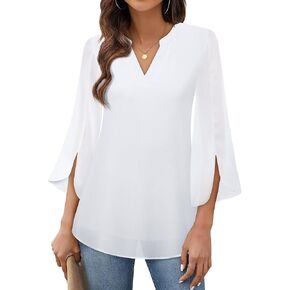 Timeson Women's 3/4 Sleeve Chiffon Blouse Shirt V Neck Dressy Tunic Tops in Kuwait
