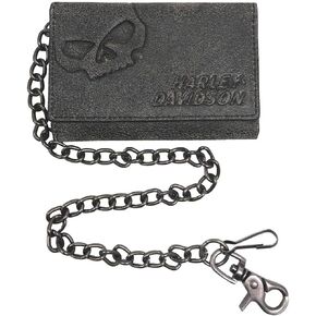 Harley-Davidson Men's Burnished Tri-Fold Skull Biker Chain Wallet BM2625L-TanBlk in Saudi Arabia