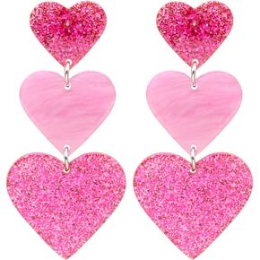 Simple Cute Pink Earrings Dangle for Women Teen Girls, Unique Lightweight Geometric Resin Three Pink Heart Dangle Drop Earrings Jewelry in Saudi Arabia