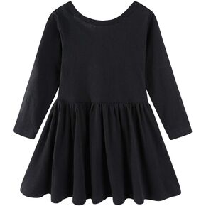 Mud Kingdom Long Sleeve Plain Swing Dress for Little Girls Backless Cotton in Saudi Arabia