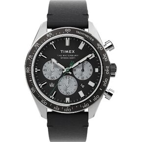 Timex Men’s Waterbury Diver Chronograph Automatic 41mm Watch – Black Dial Stainless Steel Case with Black Leather Strap in Saudi Arabia