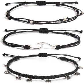 Lynnaneo Waterproof String Anklets Cute Beaded Ankle Bracelets Beach Wave Anklet Stainless Steel Coin Boho Ankle Jewelry for Women Teen Girls