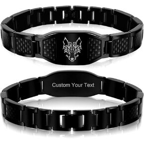KRFITYA Stainless Steel Wolf Link Bracelet, Carbon Fiber Adjustable Wristband Viking Jewelry Gift for Him