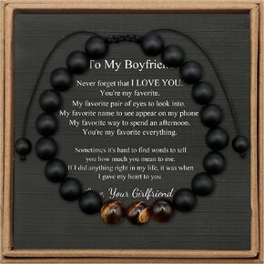 JoycuFF 𝐓𝐢𝐠𝐞𝐫 𝐄𝐲𝐞 𝐁𝐫𝐚𝐜𝐞𝐥𝐞𝐭 Healing Bracelet for Men 8mm Black Matte Agate Stone 𝐆𝐢𝐟𝐭𝐬 𝐟𝐨𝐫 𝐌𝐞𝐧 Father Brother Son Boyfriend