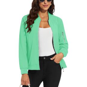 MAGCOMSEN Women's Bomber Jackets Casual Mutiple Pockets Windbreaker Zip-up Coat Fall Fashion Outwear