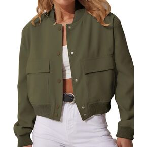 Modegal Women's Varsity Bomber Jackets Long Sleeve Cropped Button Down Casual Coat with Pockets Outwear