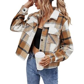 معطف قصير من قماش الفلانيل للسيدات من SCUSTY موضة الخريف ذو السترة القصيرة المنقوشة in Kuwait