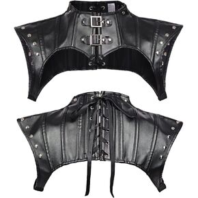 KUOIN Women's Gothic Shoulder Armor Harness with Rivets Leather Jacket Steampunk Shrug Corset Costume