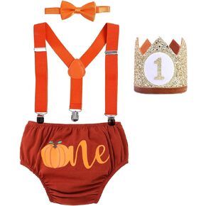 IBTOM CASTLE Baby Boy First Birthday Outfit Watermelon Cows Theme Pants+Y-Back Suspenders+Headband Bowtie Photo Props Costume