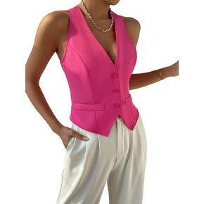 Verdusa Women's Single Breasted Sleeveless V Neck Vest Jacket Waistcoat