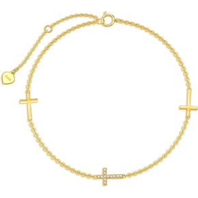 SISGEM 14k Gold Diamond Cross Anklets for Women, Ankle Bracelet Jewelry Comfirmation Gifts for Her, 9.4-11 inch