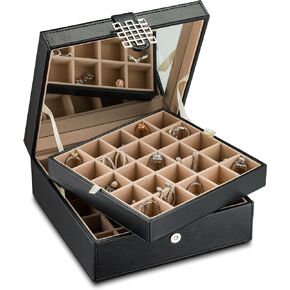 Earring Organizer - Classic 50 Section Jewelry Box/Case/Holder for Earrings, Rings, Necklaces, Cufflinks or Collections -2 Layer Small Compartments with Large Glass Top - Soft Pink