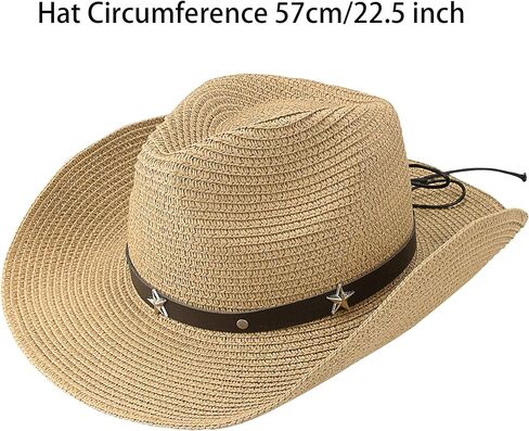 Straw Cowboy Hat Panama Woven Sun Hats Men & Women Wide Brim Cowgirl Western-Hat with Belt Summer Beach in Kuwait