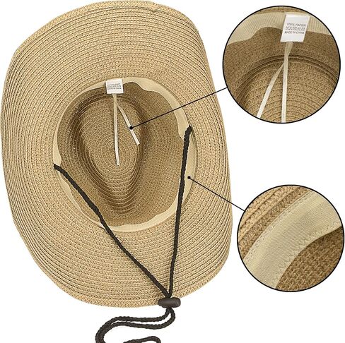 Straw Cowboy Hat Panama Woven Sun Hats Men & Women Wide Brim Cowgirl Western-Hat with Belt Summer Beach in Kuwait