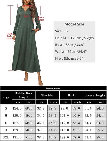 Marvmys Womens Cotton Long Sleeve Nightgown Long Sleepshirts Full Length Henley Sleep Dress with Pockets in Kuwait
