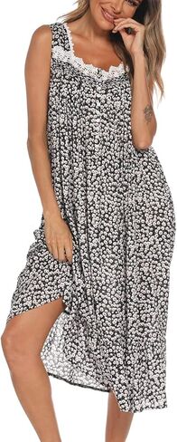 AVIIER Cotton Nightgowns for Women Sleeveless House Dress Ladies Long Nightdress with Pockets S-XXL in Saudi Arabia