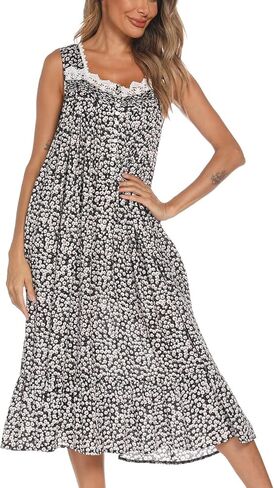 AVIIER Cotton Nightgowns for Women Sleeveless House Dress Ladies Long Nightdress with Pockets S-XXL in Saudi Arabia