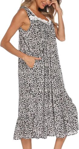 AVIIER Cotton Nightgowns for Women Sleeveless House Dress Ladies Long Nightdress with Pockets S-XXL in Saudi Arabia