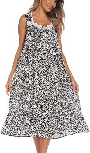 AVIIER Cotton Nightgowns for Women Sleeveless House Dress Ladies Long Nightdress with Pockets S-XXL in Saudi Arabia