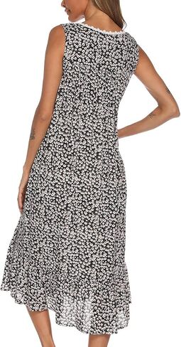 AVIIER Cotton Nightgowns for Women Sleeveless House Dress Ladies Long Nightdress with Pockets S-XXL in Saudi Arabia