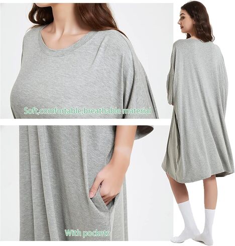 THREENTDAY Oversized Sleepshirts for Women, Sleep Tee Dress with Pockets Loose Nightgown for Spring Summer in Kuwait