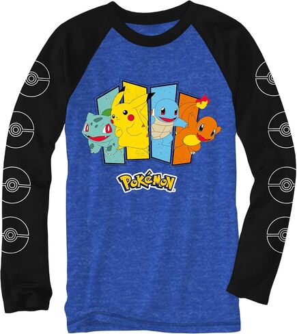 Pokemon Boys' Classic Starter Group Long Sleeve Raglan T-Shirt in Saudi Arabia