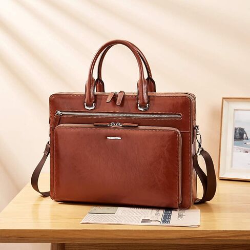 BOSTANTEN Briefcases for Men Leather Laptop Bag 15.6 inch Computer Messenger Shoulder Slim Bag Buisness Travel Work Case in Kuwait