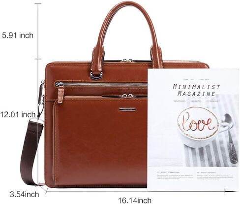 BOSTANTEN Briefcases for Men Leather Laptop Bag 15.6 inch Computer Messenger Shoulder Slim Bag Buisness Travel Work Case in Kuwait
