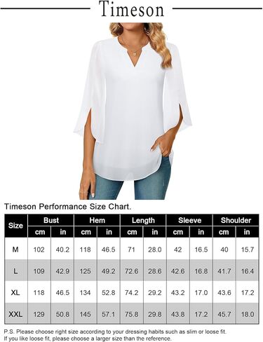 Timeson Women's 3/4 Sleeve Chiffon Blouse Shirt V Neck Dressy Tunic Tops in Kuwait