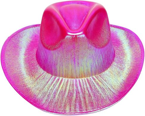 Holographic Pink Space Cowgirl Hat with Heart Glasses Bandana Metallic Neon Rave Sparkly Women Cowboy Hats Rodeo Party(Hot Pink) in Kuwait