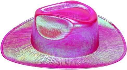 Holographic Pink Space Cowgirl Hat with Heart Glasses Bandana Metallic Neon Rave Sparkly Women Cowboy Hats Rodeo Party(Hot Pink) in Kuwait