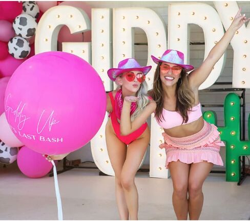 Holographic Pink Space Cowgirl Hat with Heart Glasses Bandana Metallic Neon Rave Sparkly Women Cowboy Hats Rodeo Party(Hot Pink) in Kuwait