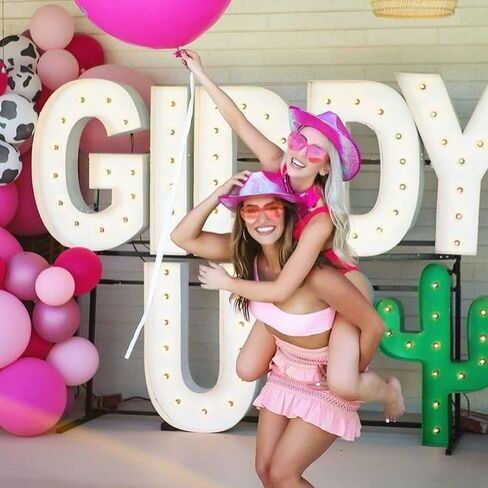 Holographic Pink Space Cowgirl Hat with Heart Glasses Bandana Metallic Neon Rave Sparkly Women Cowboy Hats Rodeo Party(Hot Pink) in Kuwait