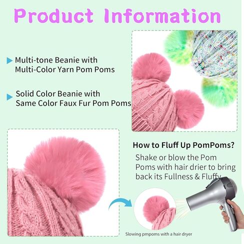 Yseoul Kids Winter Beanie Hat, Toddler Warm Fleece Lined Knit Thick Beanies Cap with Double Pom Pom for Boys Girls in Saudi Arabia