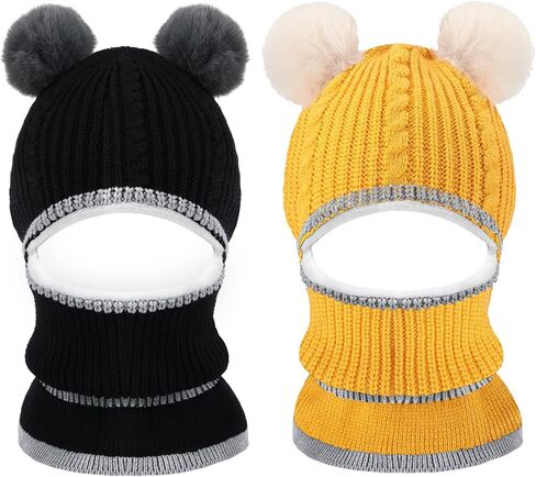 2 Pieces Kids Hood Scarf Kids Knit Hat Winter Thick Earflap Skull Caps for Boy Girls in Kuwait