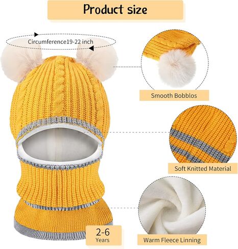 2 Pieces Kids Hood Scarf Kids Knit Hat Winter Thick Earflap Skull Caps for Boy Girls in Kuwait