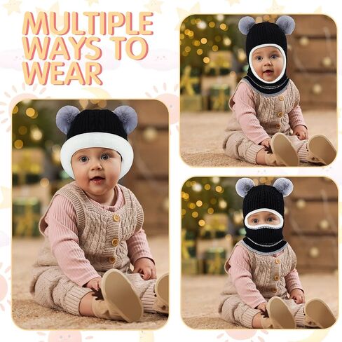 2 Pieces Kids Hood Scarf Kids Knit Hat Winter Thick Earflap Skull Caps for Boy Girls in Kuwait