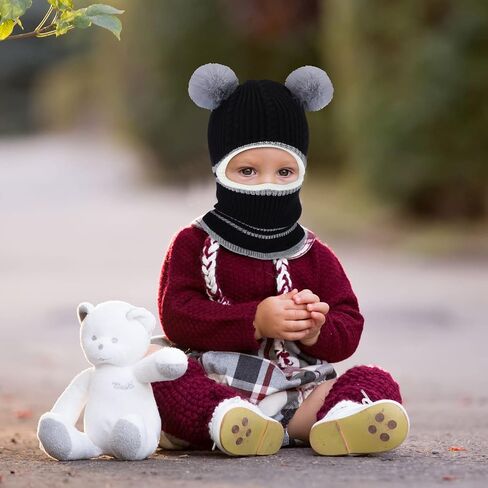 2 Pieces Kids Hood Scarf Kids Knit Hat Winter Thick Earflap Skull Caps for Boy Girls in Kuwait