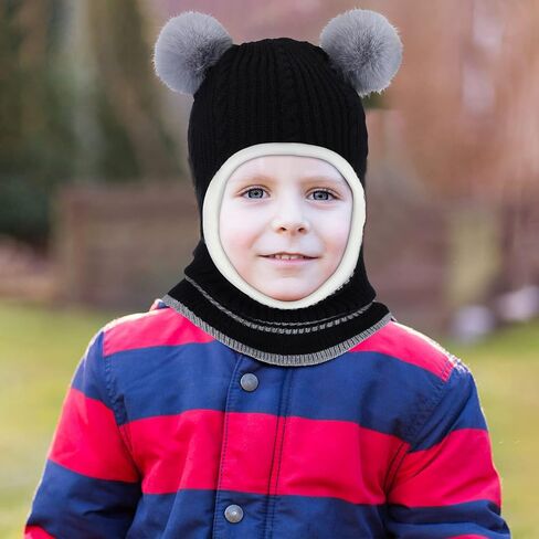 2 Pieces Kids Hood Scarf Kids Knit Hat Winter Thick Earflap Skull Caps for Boy Girls in Kuwait