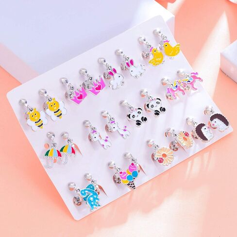 aganippe 16/20/24 أزواج الفتيات كليب على الأقراط لطيف تتدلى قطرة كليب على الأقراط للفتيات غير ثقب الأقراط مجموعة مجوهرات للفتيات الصغيرات أقراط يونيكورن قوس قزح الأقراط حورية البحر الأقراط للأطفال in Kuwait