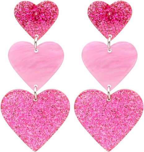 Simple Cute Pink Earrings Dangle for Women Teen Girls, Unique Lightweight Geometric Resin Three Pink Heart Dangle Drop Earrings Jewelry in Saudi Arabia