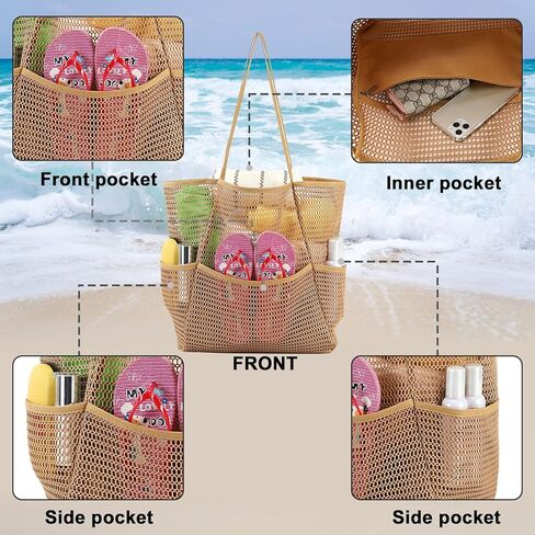 حقيبة حمل الشاطئ الشبكية الكبيرة للنساء من BTOOP مع جيوب متعددة ومناشف ألعاب للسفر العائلي وحقيبة حمام السباحة المقاومة للماء in Kuwait