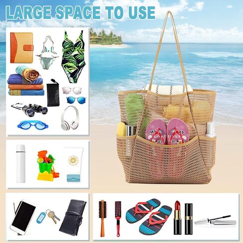 حقيبة حمل الشاطئ الشبكية الكبيرة للنساء من BTOOP مع جيوب متعددة ومناشف ألعاب للسفر العائلي وحقيبة حمام السباحة المقاومة للماء in Kuwait
