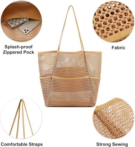 حقيبة حمل الشاطئ الشبكية الكبيرة للنساء من BTOOP مع جيوب متعددة ومناشف ألعاب للسفر العائلي وحقيبة حمام السباحة المقاومة للماء in Kuwait