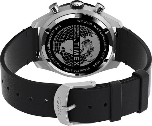 Timex Men’s Waterbury Diver Chronograph Automatic 41mm Watch – Black Dial Stainless Steel Case with Black Leather Strap in Saudi Arabia