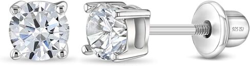 925 Sterling Silver Cubic Zirconia Round Screw Back Earrings for Toddlers & Little Girls 4mm - Timeless and Classic Stud Earrings Great for Everyday Wear - Hypoallergenic Safe for Young Girls in Saudi Arabia